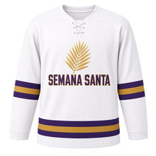Load image into Gallery viewer, Semana Santa Original Hockey Jersey in White, front view – custom name and number