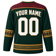 Load image into Gallery viewer, Senegal Original Hockey Jersey in Casamance Forest, back view with your name and number – indigo wax-resist yoke and sabar-drum sleeve bands