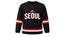Load image into Gallery viewer, Seoul Original Hockey Jersey in Black, front view – custom name and number