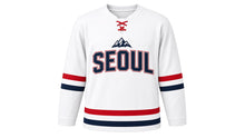 Load image into Gallery viewer, Seoul Original Hockey Jersey in White, front view – custom name and number