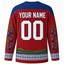 Load image into Gallery viewer, Serbian Statehood Day Original Hockey Jersey in Serbian Red, back view with custom YOUR NAME and 00