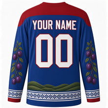 Load image into Gallery viewer, Serbian Statehood Day Original Hockey Jersey in Royal Blue, back view with custom YOUR NAME and 00