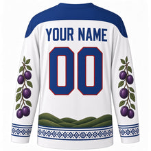 Load image into Gallery viewer, Serbian Statehood Day Original Hockey Jersey in White, back view with custom YOUR NAME and 00