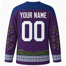 Load image into Gallery viewer, Serbian Statehood Day Original Hockey Jersey in Plum Purple, back view with custom YOUR NAME and 00