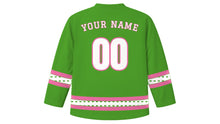 Load image into Gallery viewer, Showa Day Original Hockey Jersey in Fresh Green, back view with your name and number