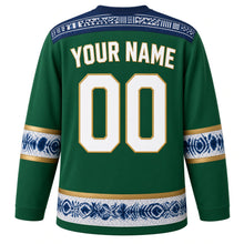 Load image into Gallery viewer, Sierra Leone Original Hockey Jersey in Lion Mountain Green, back view with your name and number – country-cloth weave yoke and gara tie-dye sleeve bands