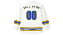 Load image into Gallery viewer, Simchat Torah Original Hockey Jersey in White, back view with your name and number