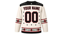 Load image into Gallery viewer, Skulls and Roses Original Hockey Jersey in Bone White, back view with your name and number – star-dot yoke and rose-vine sleeve stripes