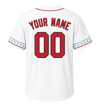 Load image into Gallery viewer, Sledding Hill Snow Milwaukee Baseball Jersey in Fresh Snow White, back view with your name and number – snowflake-stripe sleeves