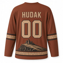 Load image into Gallery viewer, Slovakia Castle Ruins Original Hockey Jersey in Banner Rust, back view with your name and number
