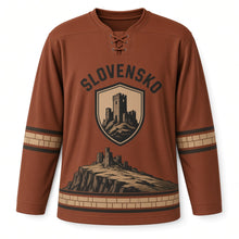 Load image into Gallery viewer, Slovakia Castle Ruins Original Hockey Jersey in Banner Rust, front view – custom name and number
