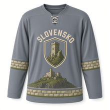 Load image into Gallery viewer, Slovakia Castle Ruins Original Hockey Jersey in Dusk Slate, front view – custom name and number