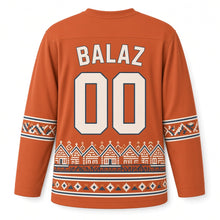 Load image into Gallery viewer, Slovakia Folk Painted Village Original Hockey Jersey in Folk Terracotta, back view with your name and number