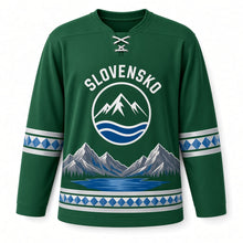 Load image into Gallery viewer, Slovakia Tatra Peaks Original Hockey Jersey in Pine Green, front view – custom name and number