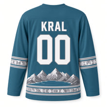 Load image into Gallery viewer, Slovakia Tatra Peaks Original Hockey Jersey in Tarn Blue, back view with your name and number