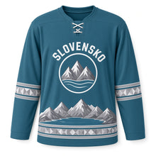 Load image into Gallery viewer, Slovakia Tatra Peaks Original Hockey Jersey in Tarn Blue, front view – custom name and number