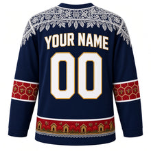 Load image into Gallery viewer, Slovenia Original Hockey Jersey in Adriatic Blue, back view with your name and number – Idrija lace yoke and honeycomb sleeve bands