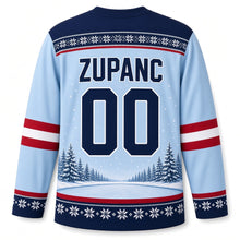 Load image into Gallery viewer, Slovenia Patriotic Mountain Pond Hockey Original Hockey Jersey in Pond Ice Blue, back view with your name and number