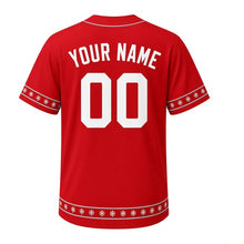 Load image into Gallery viewer, Snow Plow Milwaukee Baseball Jersey in Plow Light Red, back view with your name and number – custom block name and number with snowflake sleeves