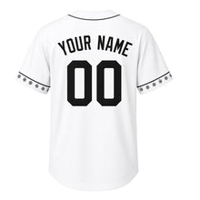 Load image into Gallery viewer, Snow Plow Milwaukee Baseball Jersey in Fresh Powder White, back view with your name and number – custom block name and number with snowflake sleeves
