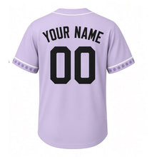 Load image into Gallery viewer, Snowflake Winter Milwaukee Baseball Jersey in Ice Lavender, back view with your name and number – custom block name and number with snowflake-stripe sleeves