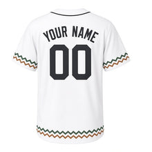 Load image into Gallery viewer, Snowshoe Trail Milwaukee Baseball Jersey in Snowfield White, back view with your name and number – custom block name and number with zigzag-stripe sleeves