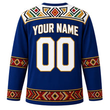 Load image into Gallery viewer, South Africa Original Hockey Jersey in Cape Blue, back view with your name and number – Ndebele-pattern yoke and Zulu beadwork sleeve bands
