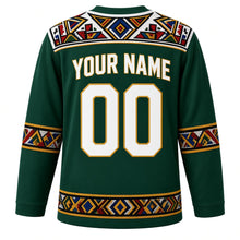 Load image into Gallery viewer, South Africa Original Hockey Jersey in Bushveld Green, back view with your name and number – Ndebele-pattern yoke and Zulu beadwork sleeve bands