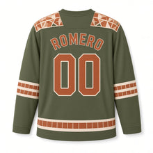 Load image into Gallery viewer, Spain Mosaic Tile Original Hockey Jersey in Patio Olive, back view with your name and number