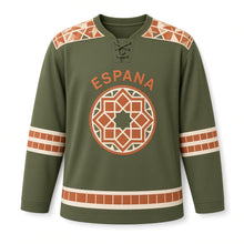 Load image into Gallery viewer, Spain Mosaic Tile Original Hockey Jersey in Patio Olive, front view – custom name and number