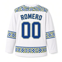 Load image into Gallery viewer, Spain Mosaic Tile Original Hockey Jersey in Plaster White, back view with your name and number
