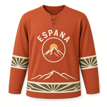 Load image into Gallery viewer, Spain Pyrenees Peaks Original Hockey Jersey in Sierra Terracotta, front view – custom name and number