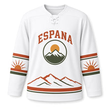 Load image into Gallery viewer, Spain Pyrenees Peaks Original Hockey Jersey in Snow White, front view – custom name and number
