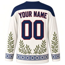 Load image into Gallery viewer, Spanish Constitution Day Original Hockey Jersey in Ivory White, back view with custom YOUR NAME and 00