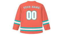 Load image into Gallery viewer, Spring Break Original Hockey Jersey in Coral, back view with your name and number
