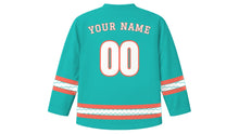 Load image into Gallery viewer, Spring Break Original Hockey Jersey in Turquoise, back view with your name and number