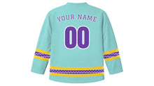 Load image into Gallery viewer, Spring Equinox Original Hockey Jersey in Robin Egg Blue, back view with your name and number