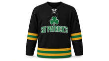 Load image into Gallery viewer, St. Patrick's Day Original Hockey Jersey in Black, front view – custom name and number