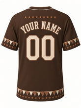 Load image into Gallery viewer, St. Louis Heritage Baseball Jersey in Brown, back view with a star band and pennant yoke, arched YOUR NAME lettering and 00 – custom name and number