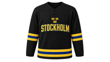 Load image into Gallery viewer, Stockholm Original Hockey Jersey in Black, front view – custom name and number