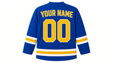 Load image into Gallery viewer, Stockholm Original Hockey Jersey in Blue, back view with your name and number