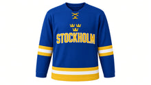 Load image into Gallery viewer, Stockholm Original Hockey Jersey in Blue, front view – custom name and number