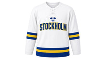 Load image into Gallery viewer, Stockholm Original Hockey Jersey in White, front view – custom name and number