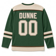 Load image into Gallery viewer, Aran Honeycomb Knit St. Patrick's Day Hockey Jersey in Aran Moss, back view with your name and number