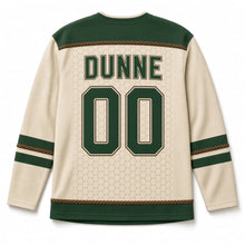 Load image into Gallery viewer, Aran Honeycomb Knit St. Patrick's Day Hockey Jersey in Aran Oatmeal, back view with your name and number