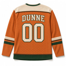 Load image into Gallery viewer, Aran Honeycomb Knit St. Patrick's Day Hockey Jersey in Aran Rust, back view with your name and number