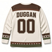 Load image into Gallery viewer, Bog Cotton Turf Stack St. Patrick's Day Hockey Jersey in Bog Cotton Cream, back view with your name and number