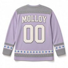 Load image into Gallery viewer, Burren Wildflowers St. Patrick's Day Hockey Jersey in Burren Heather Lilac, back view with your name and number