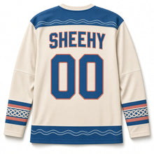 Load image into Gallery viewer, Celtic Knot Salmon St. Patrick's Day Hockey Jersey in Salmon Cream, back view with your name and number