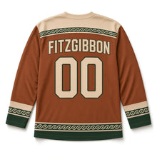Load image into Gallery viewer, Celtic Spiral Hare St. Patrick's Day Hockey Jersey in Hare Copper, back view with your name and number